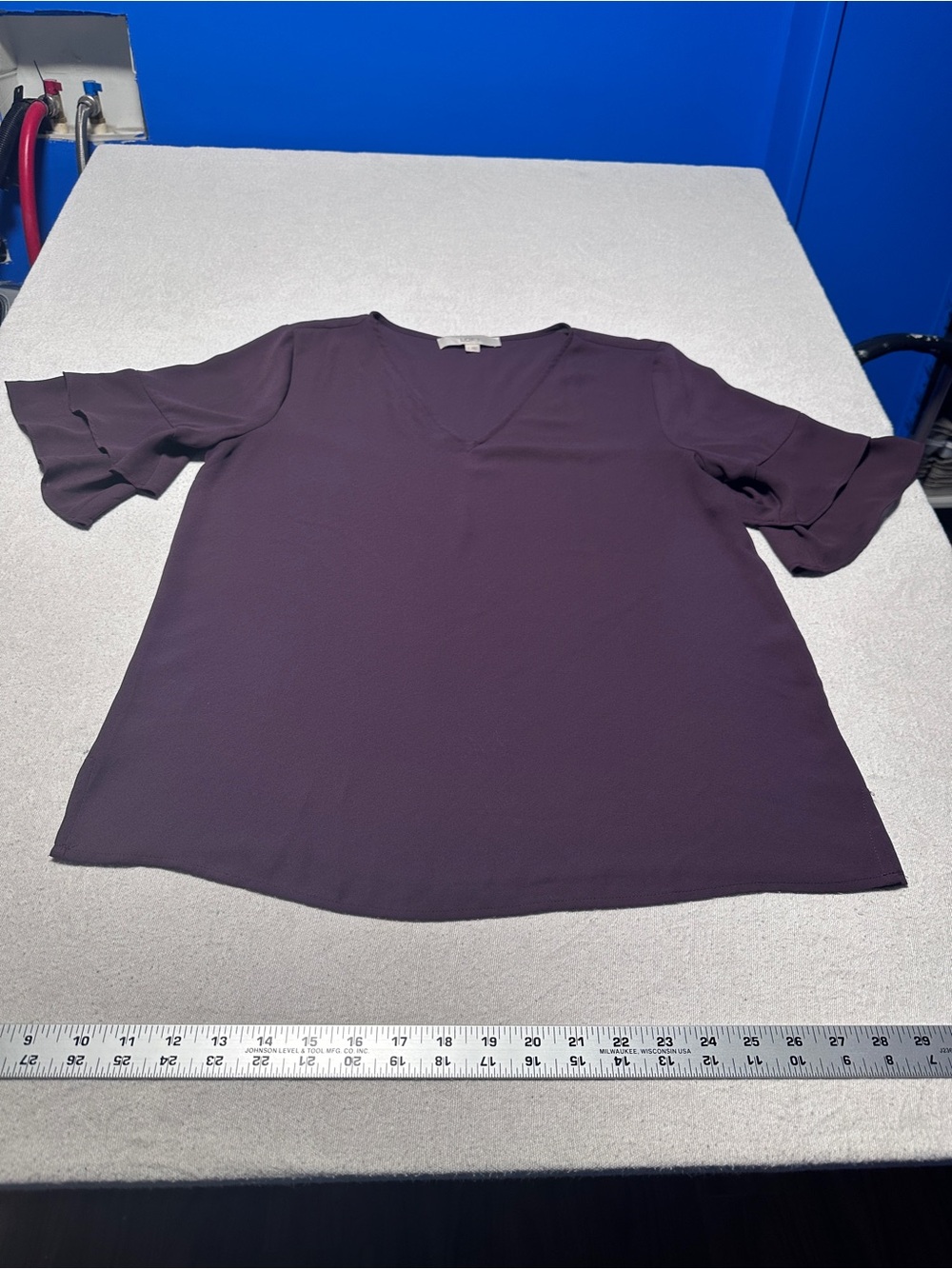 LOFT Plum V-Neck Short Flutter Sleeve Blouse